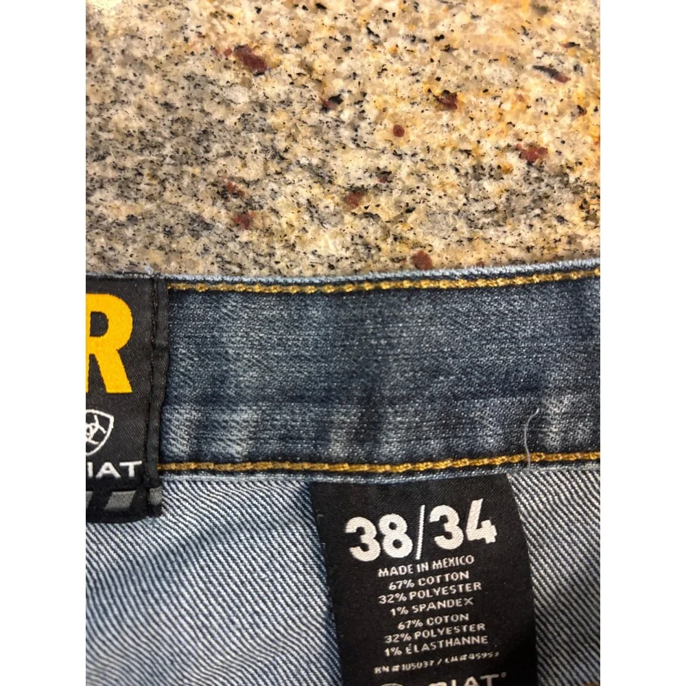 Ariat Rebar M4 Low Rise Boot Cut Jeans Mens 38W 33L Blue Denim Pants Distressed‎